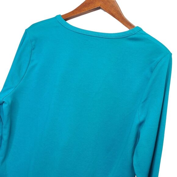L.L. Bean 3/4 Sleeve Splitneck Cotton Teal Blue Tunic Tee XL - Picture 4 of 7